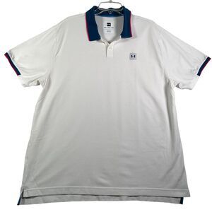 Under Armour Polo Shirt Mens XXL‎ White UA Logo Golf Performance Short Sleeve